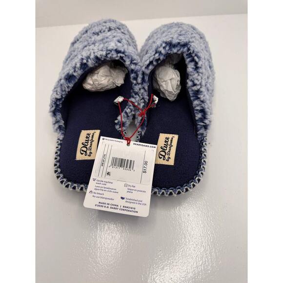 DLUXE by Dearfoams Vera Teddy Scuff Slippers Blue Memory Foam Size L 9-10 UNISEX - Picture 6 of 10